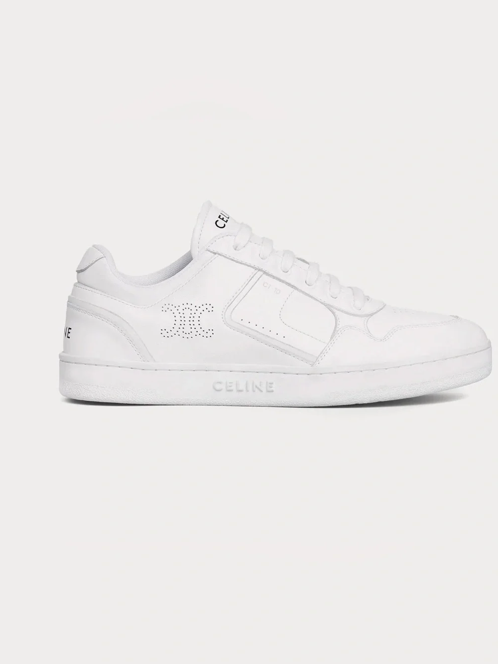 Celine White Leather Low-Top Sneaker with Perforated Logo